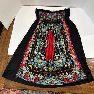 Body Central sleeveless smocked top dress, swim coverup, Large, black and floral